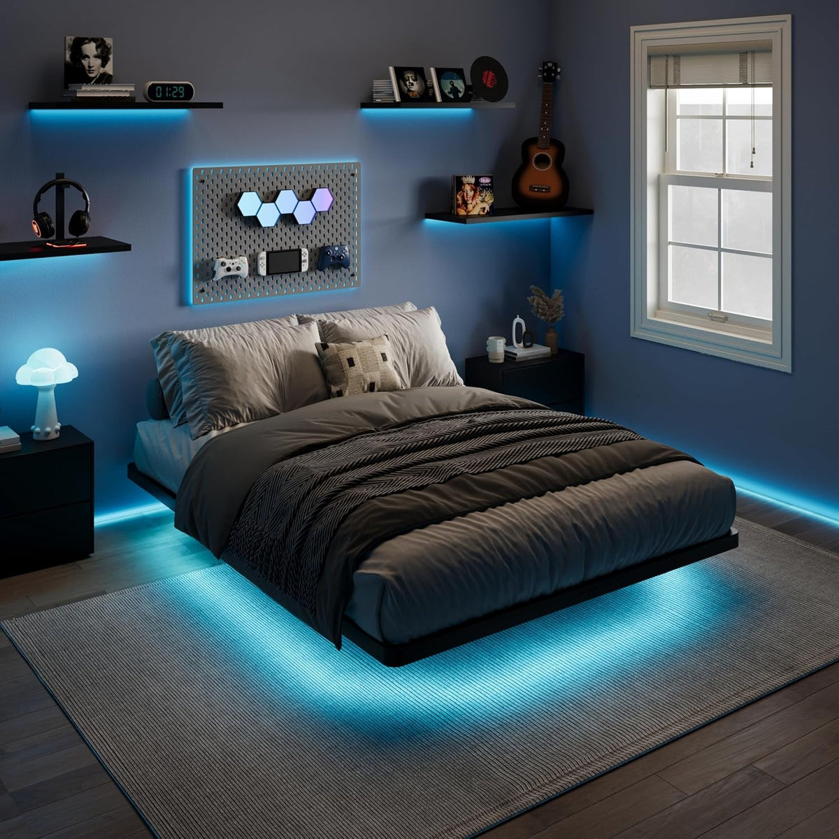Full Floating Platform Bedframe Smart LED Lighting