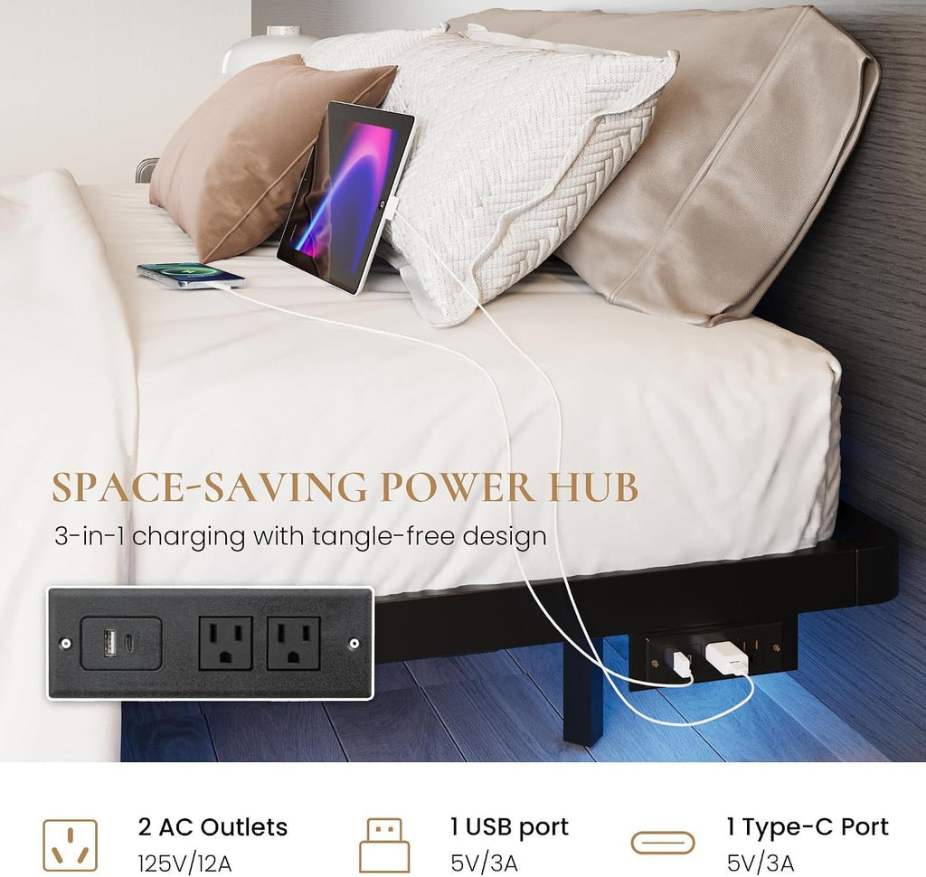 Full Floating Platform Bedframe Smart LED Lighting