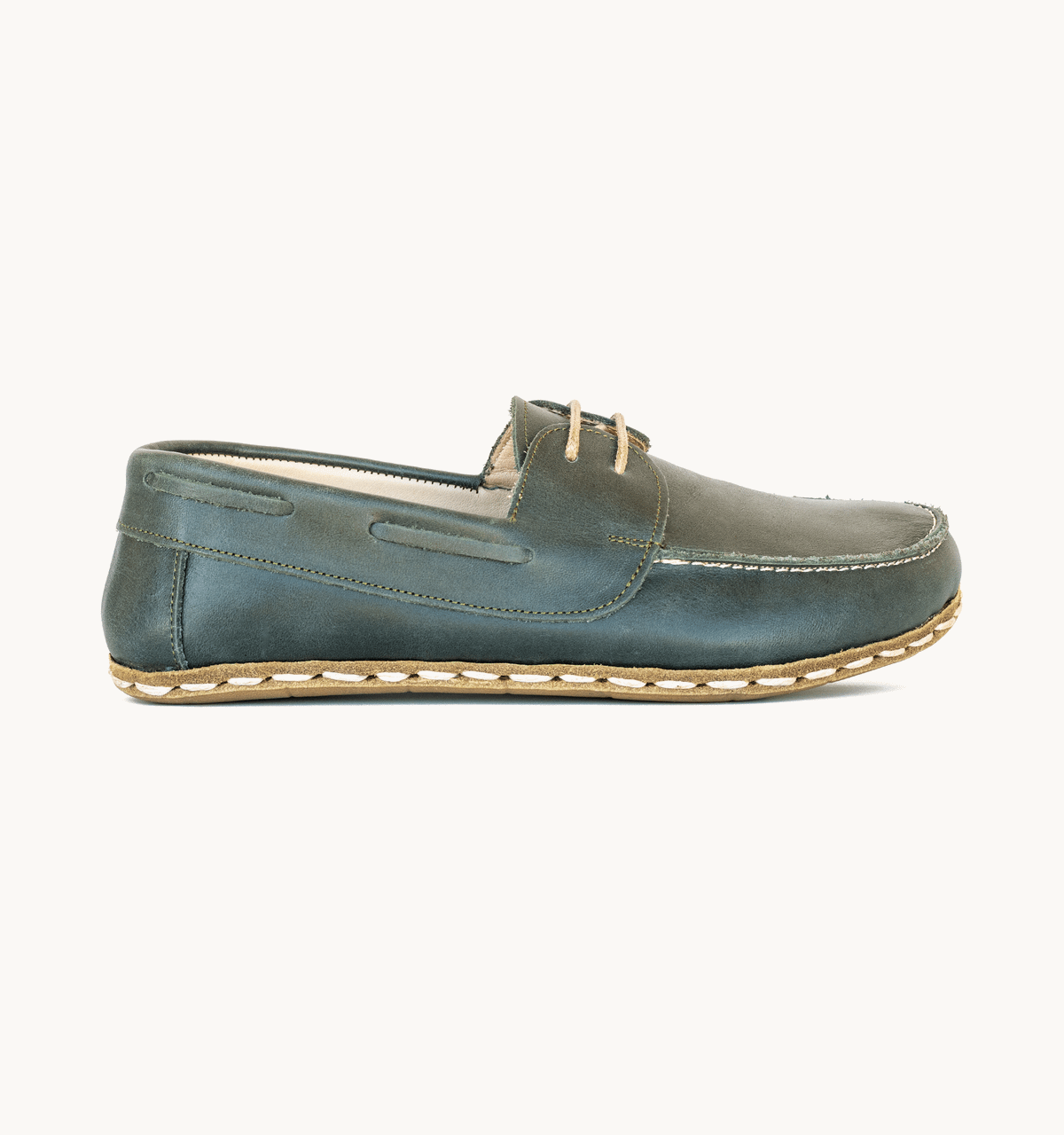 Men's Barefoot Leather Boat Shoe — Evergreen