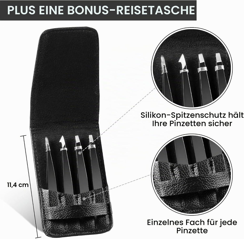 Upmore 4X Pinzette Set Edelstahl - Schwarz Augenbrauenpinzette Set Schere Pinzette, Gerade Schräge Spitze Zupfpinzette Splitterpinzette Spitzpinzette Für Frauen Und Männer