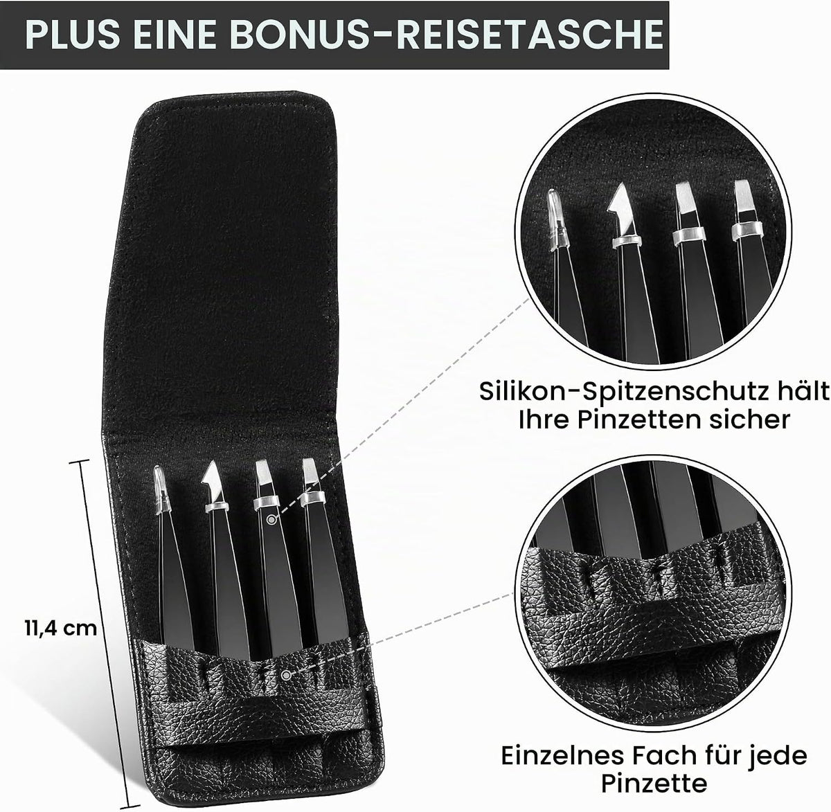 Upmore 4X Pinzette Set Edelstahl - Schwarz Augenbrauenpinzette Set Schere Pinzette, Gerade Schräge Spitze Zupfpinzette Splitterpinzette Spitzpinzette Für Frauen Und Männer