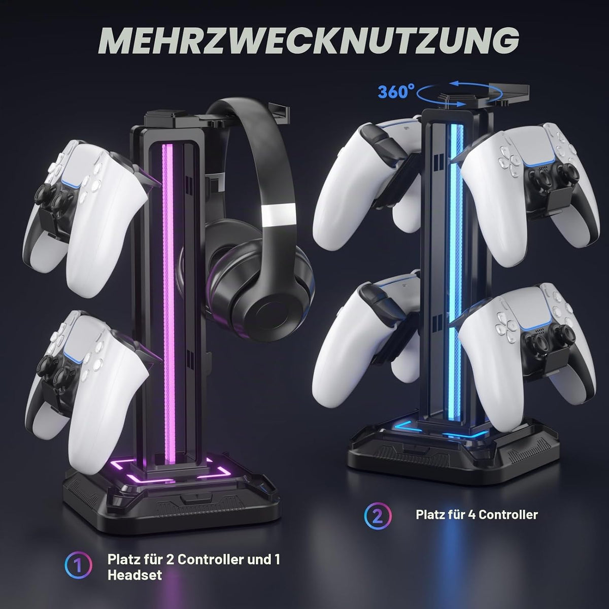 KDD Gaming Kopfhörer Ständer & Abnehmbar Controller Halter Mit 9 Lichtmodi