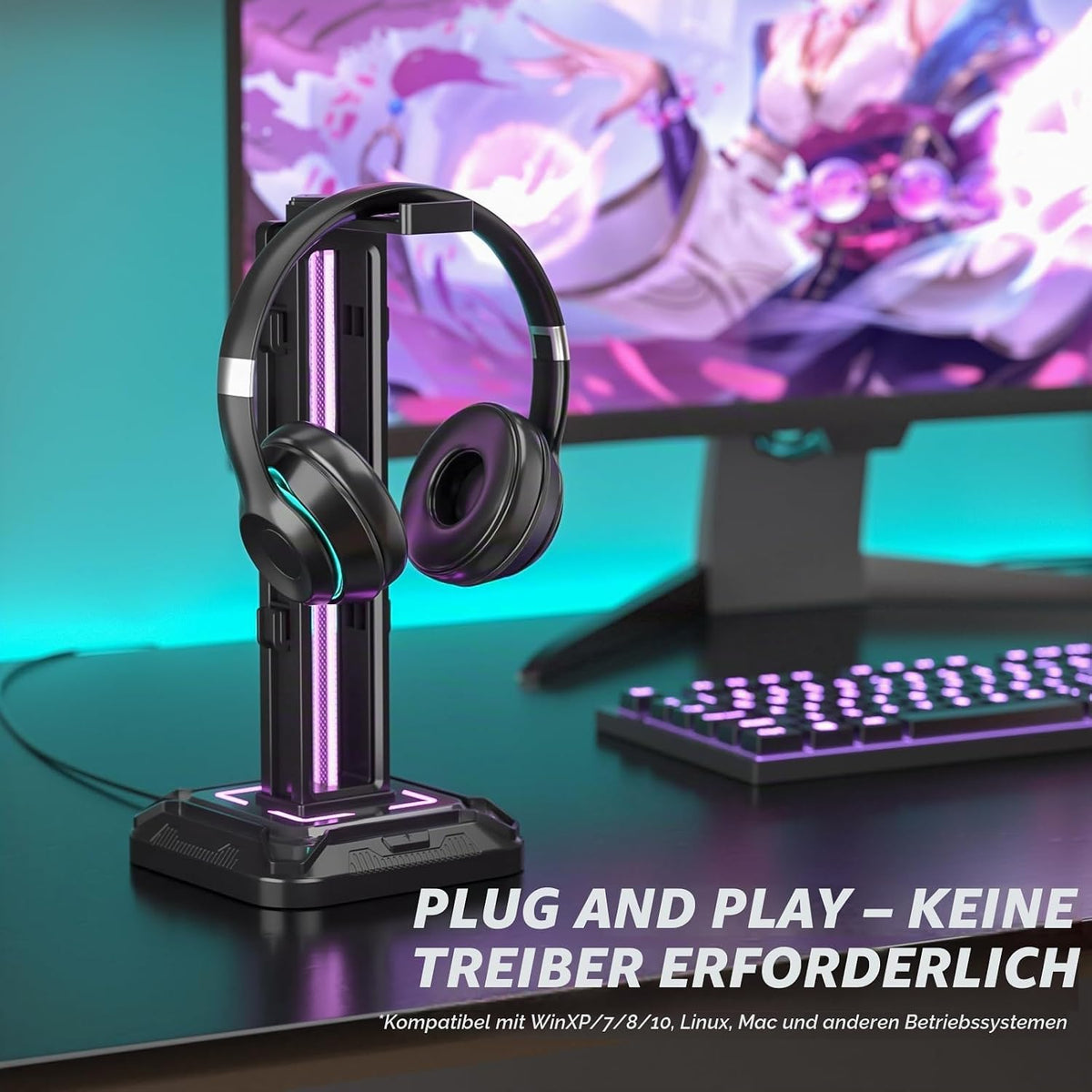KDD Gaming Kopfhörer Ständer & Abnehmbar Controller Halter Mit 9 Lichtmodi