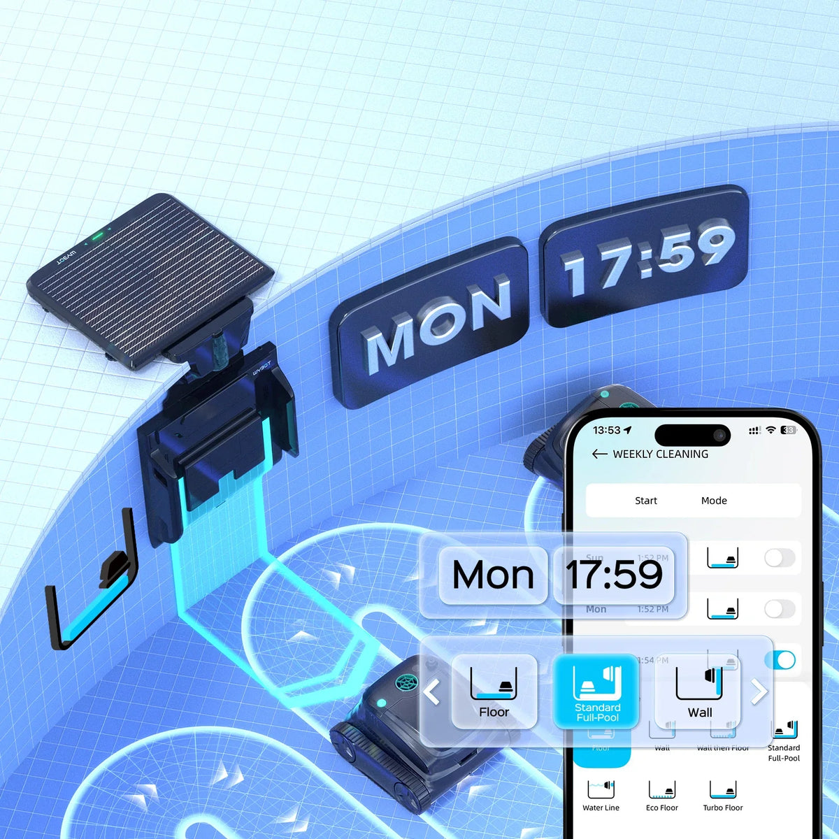 WYBOT S2 Solar Powered Robotic Pool Cleaner Self-Charging