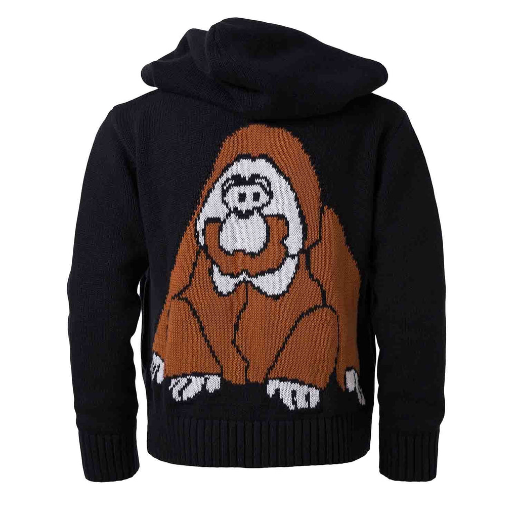 Black Knitted Kids Hoodie with Orangutan