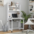 Bureau informatique avec étagères de rangement plateau rabattable 2 roulettes pour chambre salon 80 x 69 x 155 cm blanc