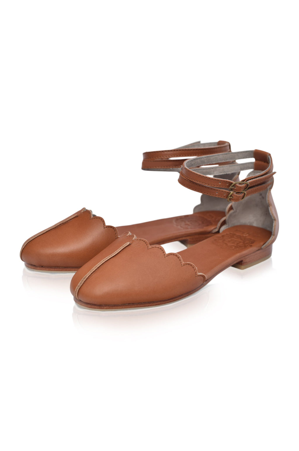 Venus Almond Toe Scalloped Leather Flats