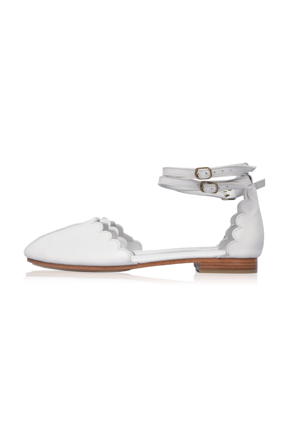Venus Almond Toe Scalloped Leather Flats