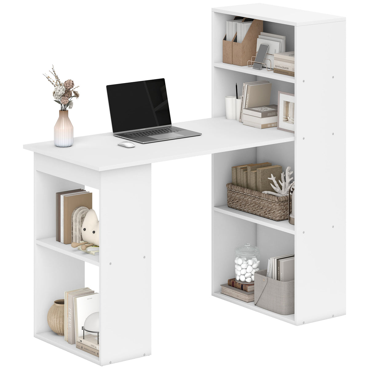 Bureau informatique, bureau avec rangement, 6 compartments ouverts, table d'ordinateur pour chambre, studio, 120