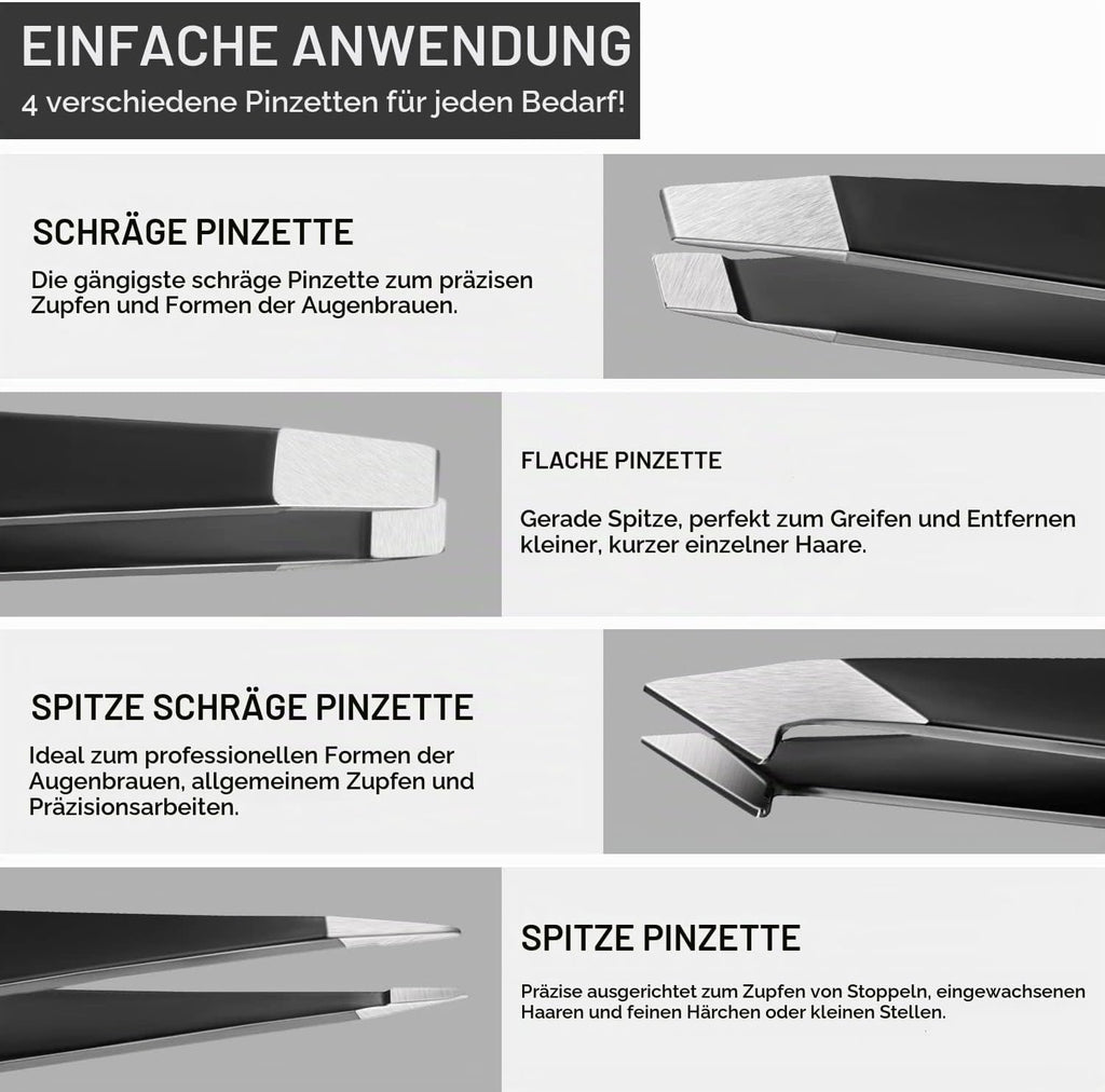 Upmore 4X Pinzette Set Edelstahl - Schwarz Augenbrauenpinzette Set Schere Pinzette, Gerade Schräge Spitze Zupfpinzette Splitterpinzette Spitzpinzette Für Frauen Und Männer