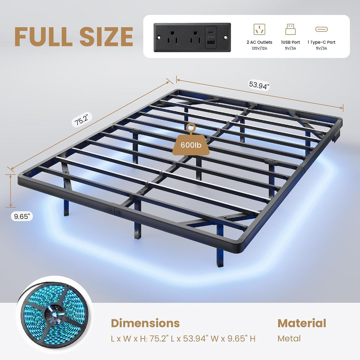 Full Floating Platform Bedframe Smart LED Lighting