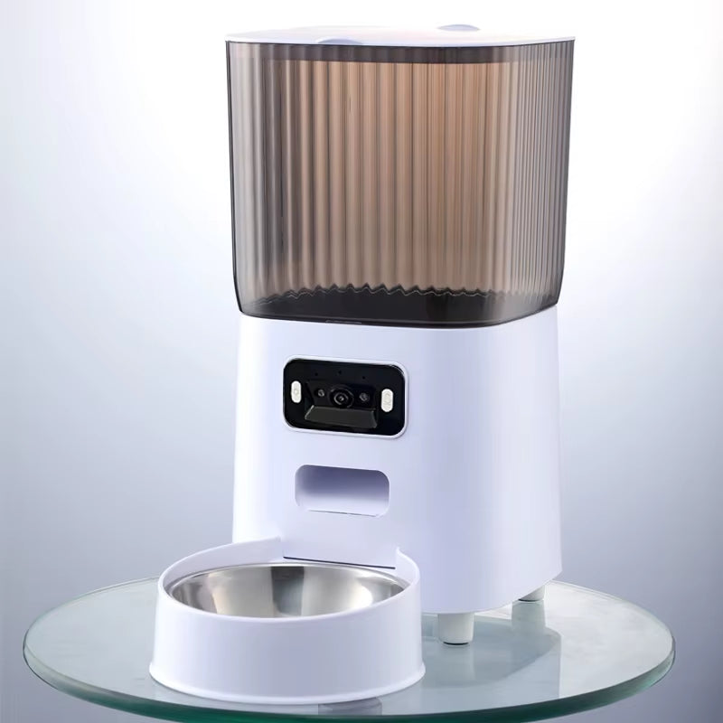 5L Pet Feeder with Camera Automatic Cat Feeder Smart Dog Food Dispenser Wifi Timing Stainless Steel Feeding Bowl（No 5V 2A Plug）