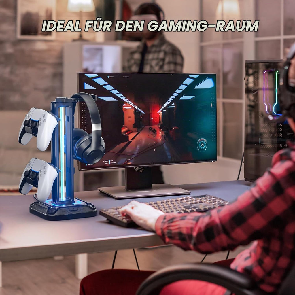 KDD Gaming Kopfhörer Ständer & Abnehmbar Controller Halter Mit 9 Lichtmodi