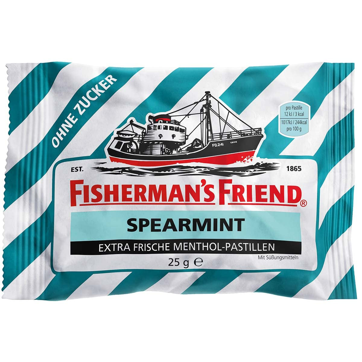 Fisherman'S Friend Spearmint, 24Er Vorratsbox, Grüne Minze Und Menthol Geschmack, Zuckerfrei & Vegan, Bonbons Für Frischen Atem, 24 X 25G