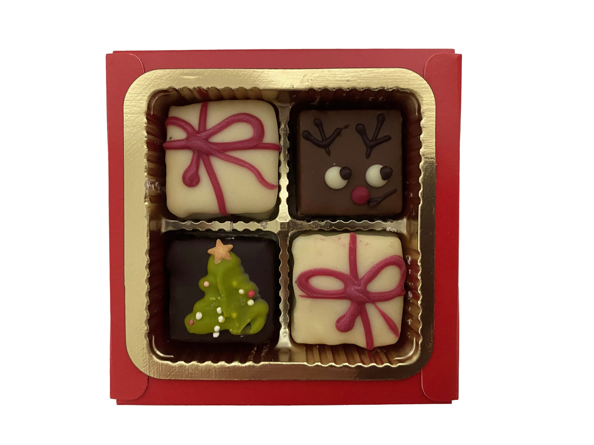 Weihnachtliche Petit Fours mit Schokoladenüberzug
