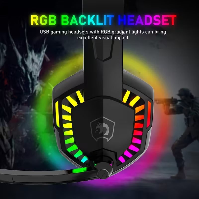 Wired Gaming Headset with RGB Lights and Noise Cancelling Mic