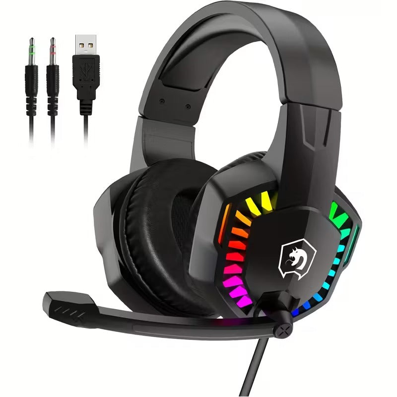 Wired Gaming Headset with RGB Lights and Noise Cancelling Mic