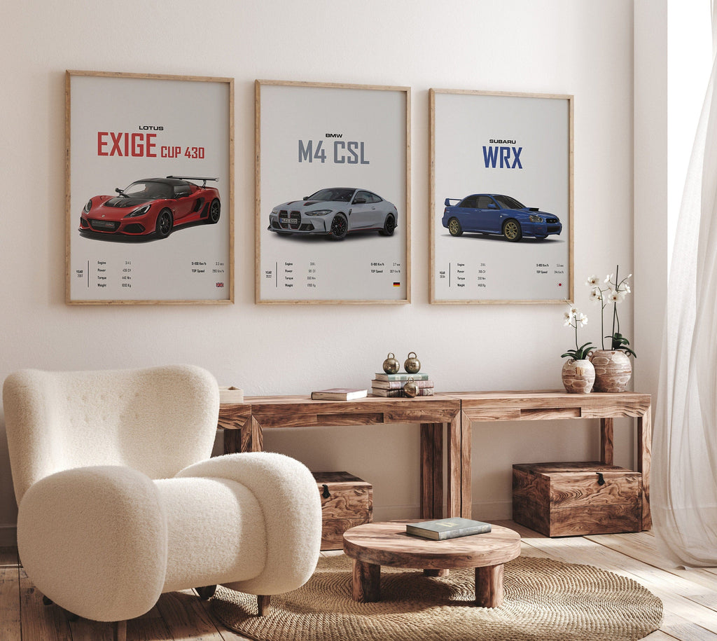 Poster Sportwagen  BMW LOTUS SUBARU Klassiker Legenden · Geschenk für ihn · Wohnzimmmer & Büro · Wand Deko · Print ohne Rahmen