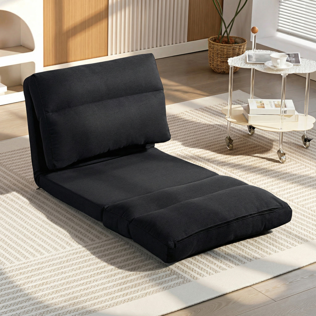 Fauteuil de sol canapé paresseux fauteuil convertible en lit inclinable 90° à 180° tissu - 70 x 72 x 56 cm - noir