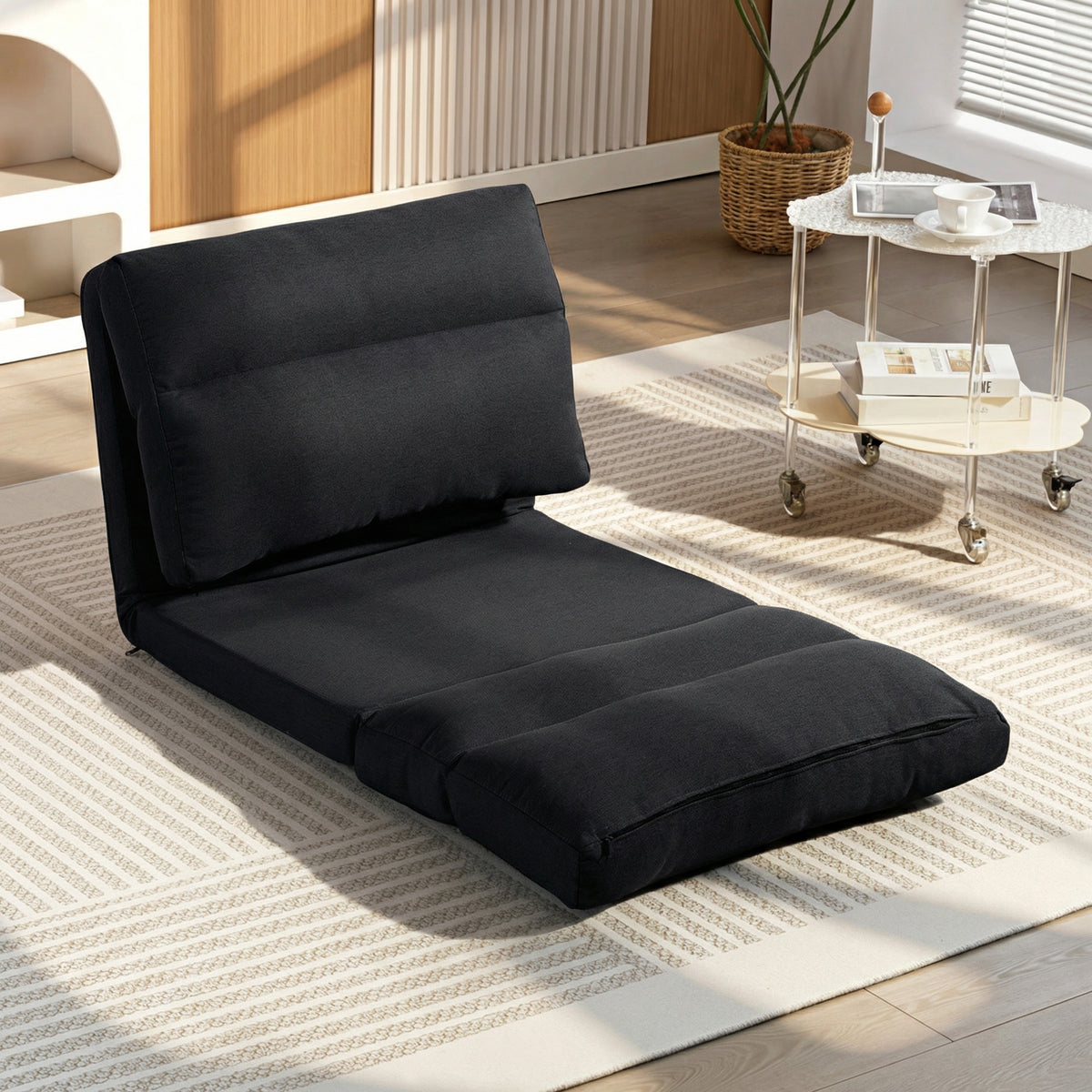 Fauteuil de sol canapé paresseux fauteuil convertible en lit inclinable 90° à 180° tissu - 70 x 72 x 56 cm - noir