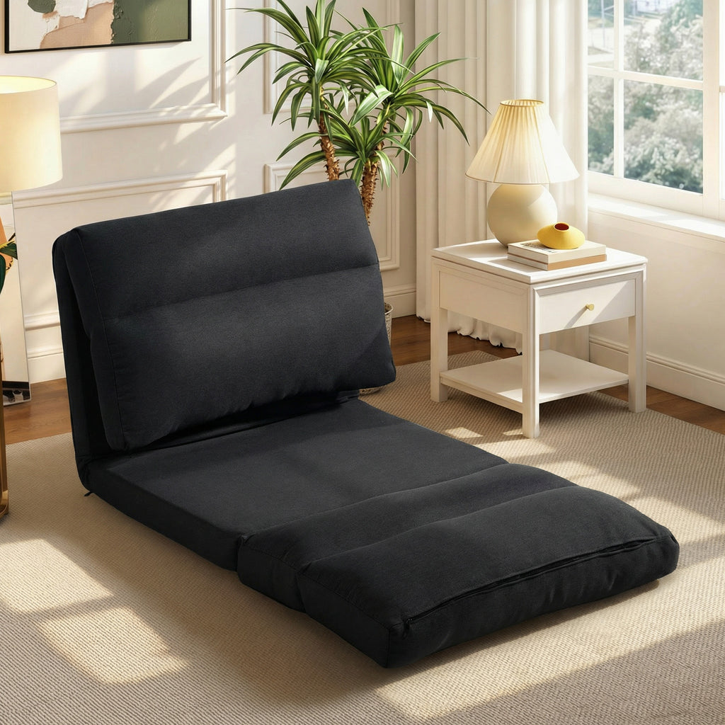 Fauteuil de sol canapé paresseux fauteuil convertible en lit inclinable 90° à 180° tissu - 70 x 72 x 56 cm - noir